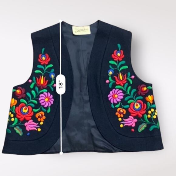 Vintage Shopping International Black Wool Felt Floral Hungarian Matyo Art Vest S - Picture 5 of 6